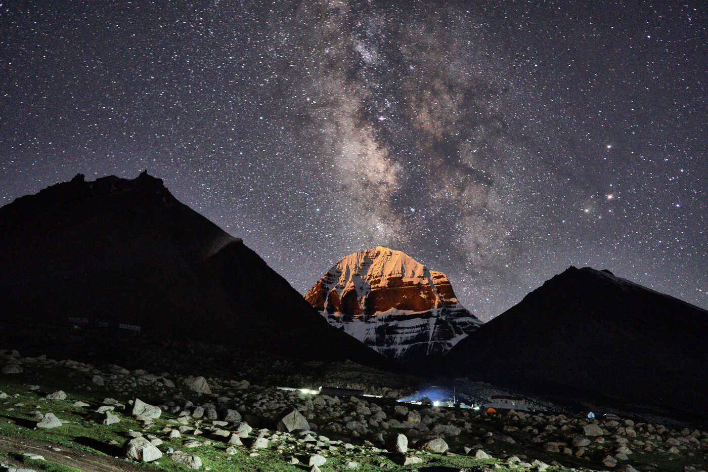 Mt. Kailas north face from Diraphuk, lit by the Milkyway.